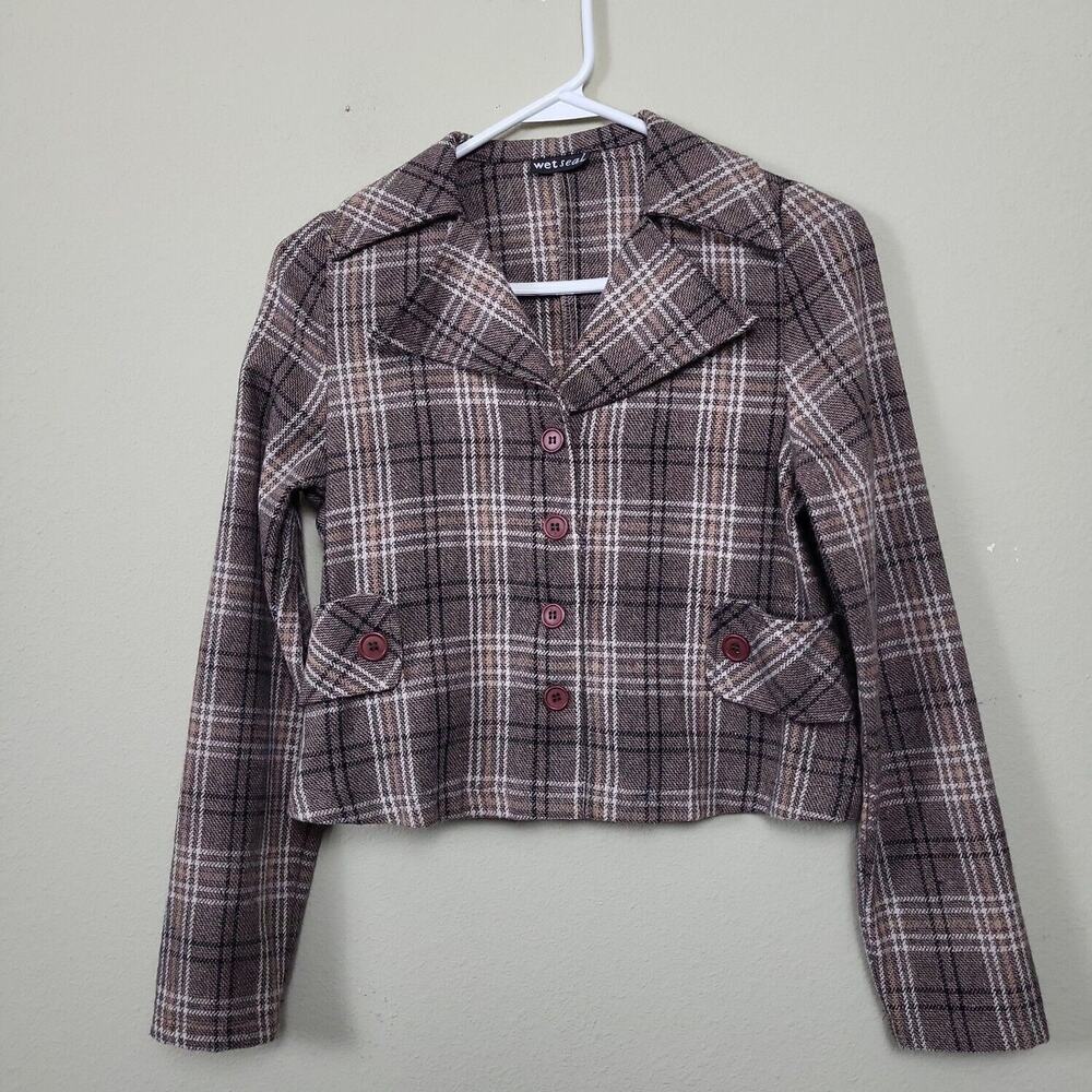 Wet‎ Seal Womens Multicolor Plaid Long Sleeve Single Breasted Blazer Jacket Sz S